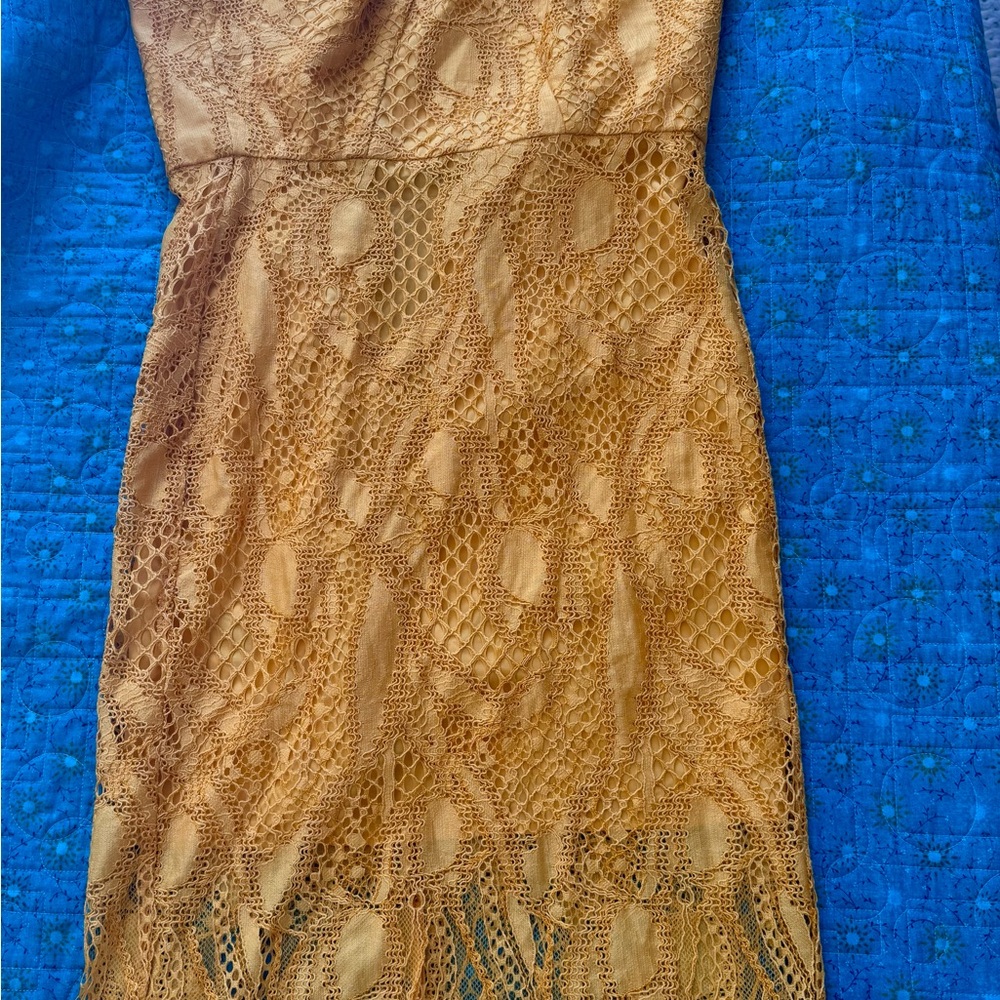 BCBGMaxAzria Gold Lace Dress Size 2